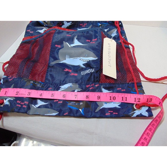 OshKosh B Gosh SHARKS Drawstring Bag/Backpack Multi-Pockets Nylon Knapsack - Picture 6 of 9